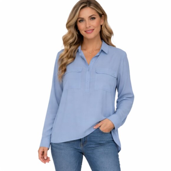 le chateau Tops - NWT Le Chateau Light Blue High-Low Roll-Tab Sleeve Blouse/Top Size XXL